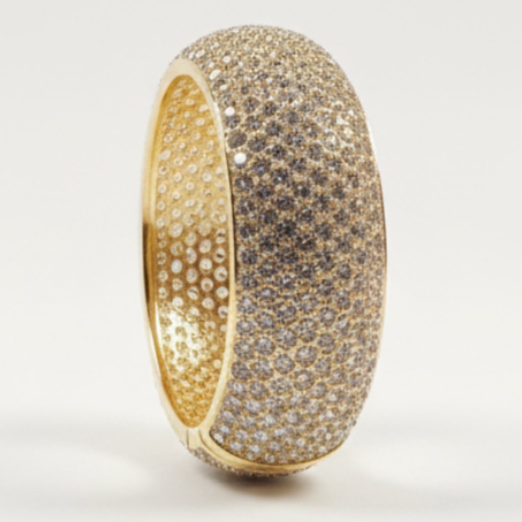 Adrienne Vittadini-Yellow Gold Toned Rhinestone Hinged Bangle Bracelet.Brand New